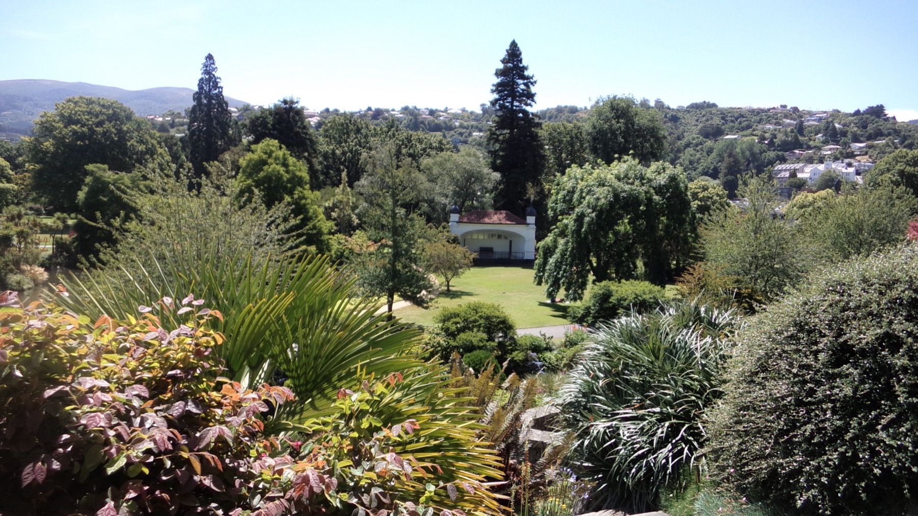 A view over the Dunedin gardens to the hills